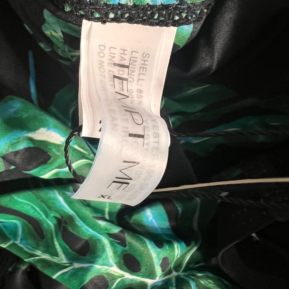 Tempt Me Womens Tropical Leaf Print One Piece Swimsuit Black Green XL Ruched NWT - Picture 9 of 12